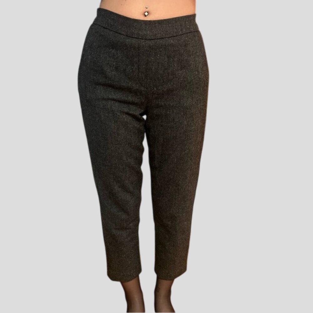 Babaton Pull On Dark Grey Herringbone Wool Blend Lined Ankle/Cropped Dress Pants
